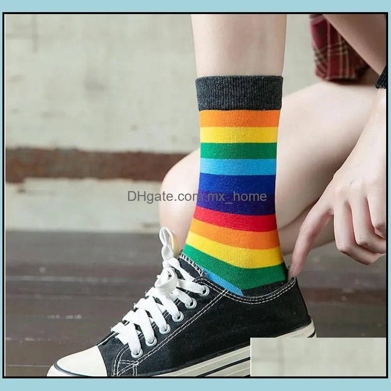 Colorful Striped Rainbow Socks Women Striped Fun Crazy Cotton Novelty Multicolor Art Fashion Girls Casual Pair Crew Sock