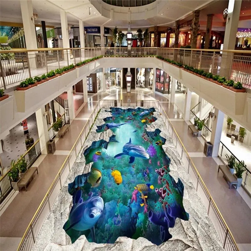 Tapeten Benutzerdefinierte dreidimensionale Malerei Meer Welt Badezimmer Kunst 3D Boden selbstklebende Wohnzimmer Schlafzimmer Mall Dekoration