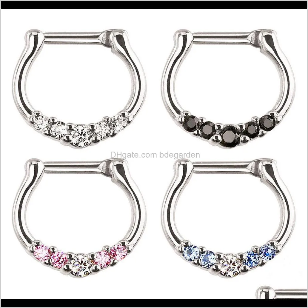 surgical steel septum clicker nose ring punk women men zircon nose hoop body ps0894