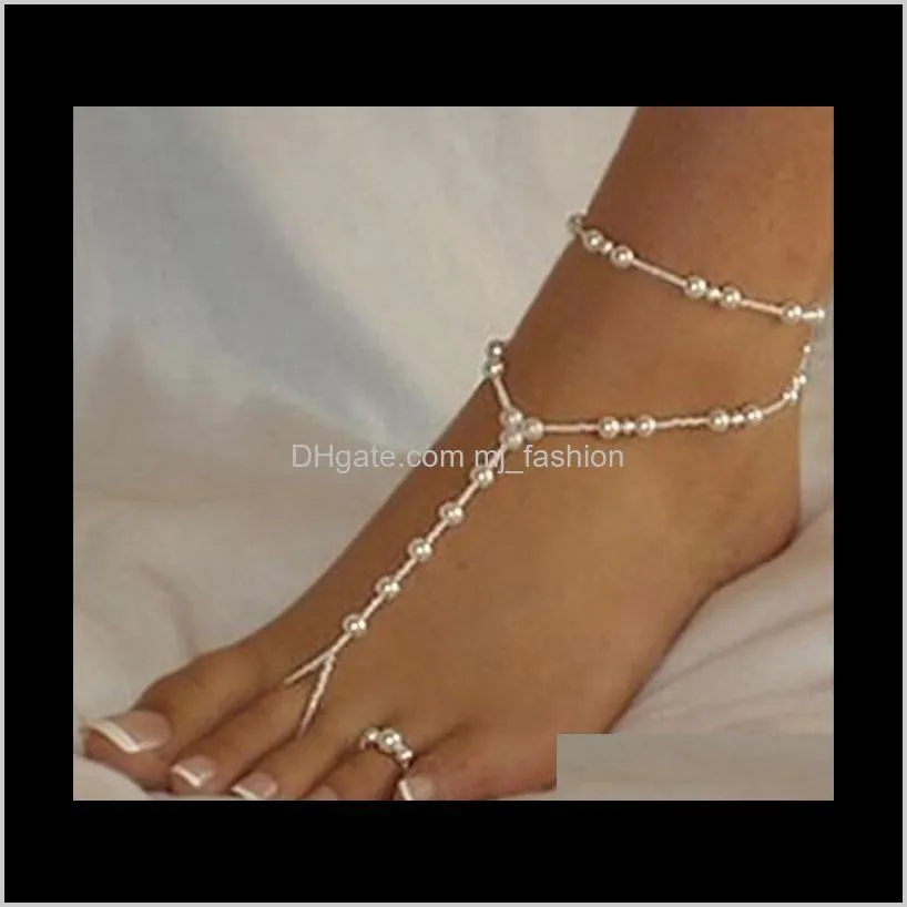 fashion-sandals stretch anklet chain with toe ring slave anklets chain 1pair/lot retaile sandbeach wedding bridal bridesmaid foot