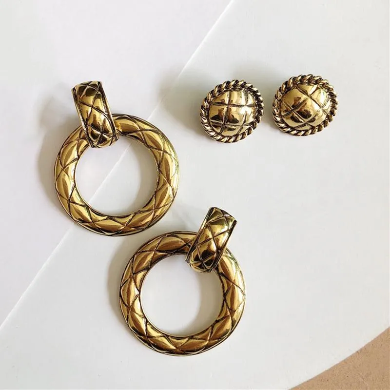 Vintage grote ronde cirkel gouden oorbellen geweven knop geometrische voor vrouwen verklaring partij sieraden stud