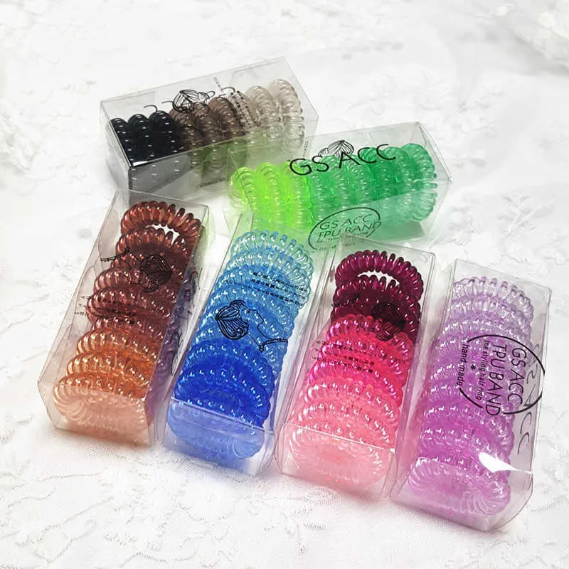 9 Pcs/Box Telephone Wire Elastic Band Rope Transparent Rubber Bands Scrunchies Ponytail Holder Gum For Women Girls Hair Tie