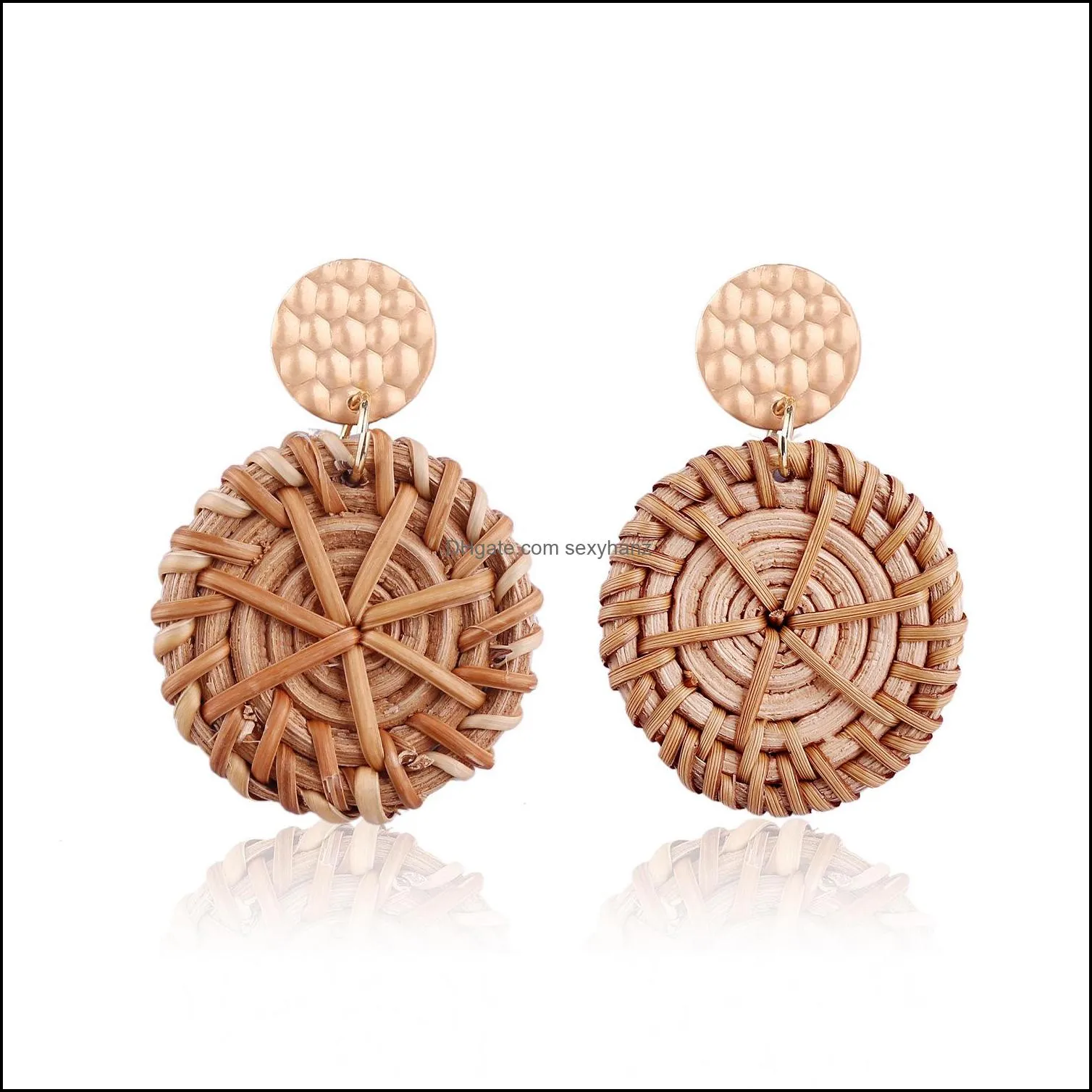 Restoring cane makes up Earring Exaggeration bamboo Stud rattan hand-woven Earrings Women Natural