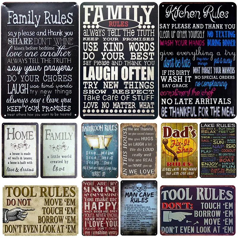 Funny Designed FamilyTool Rules Plaque Metal Painting Wall Decoration Tin Sign Pin Up Shabby Chic Decor Signs Vintage Bar Metal Poster Pub Plate Size 30X20cm