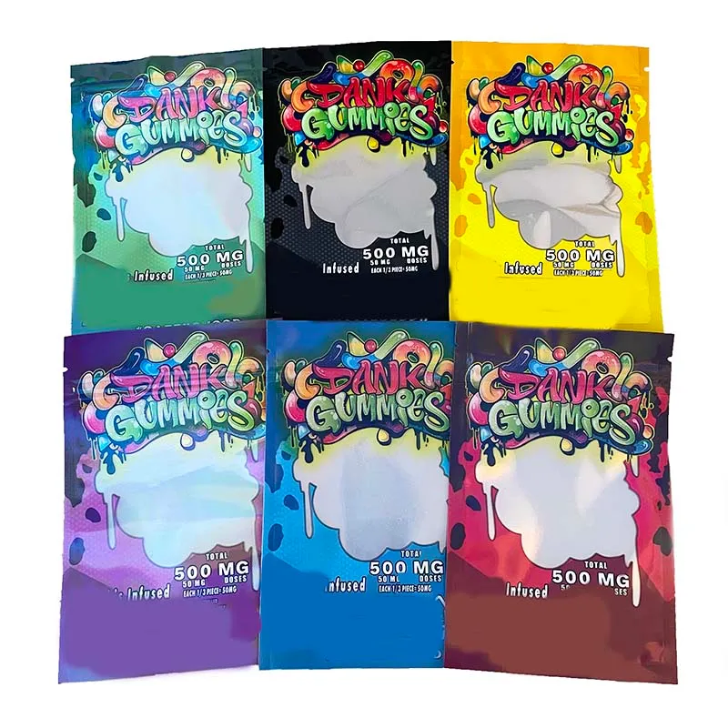 Hologram 500mg Dank Gummies Gummy Packaging Bag Candy Smalkproof 패키지 Mylar Pack Bags