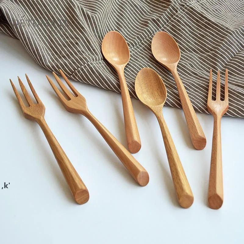 19 * 3,8 cm / 19 * 2,5 cm Portable écologique vaisselle en bois cuillère à café fourchette cuillère à soupe restauration Cutler cuisine outils de cuisine ustensile LLA12345