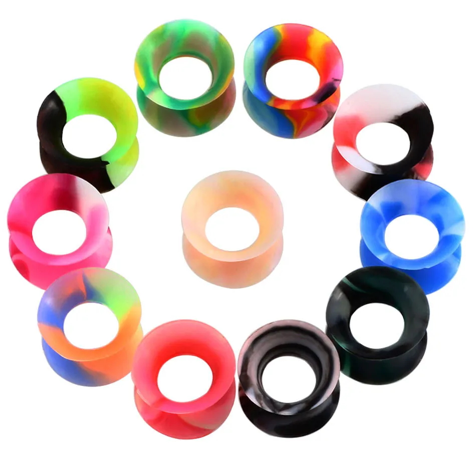 11Pair Silicone Flexible Thin Double Flared Flesh Tunnel Ear Plugs Ear Gauge Expander Stretcher Earlets Earrings Ear Piercing