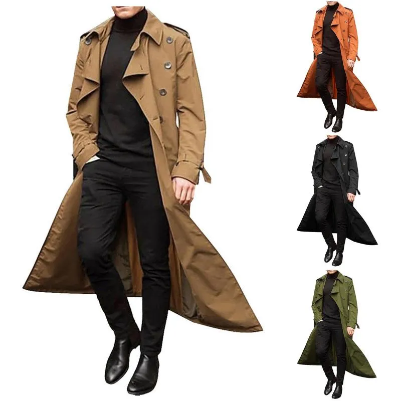 通販なら メンズトレンチコート21ファッション男性ソリッドカラー屋外カジュアルダブルブレストラペルウインドブレーカールース通気性スリムロングアウター 売れ筋ランキング Clinicaaldente Es