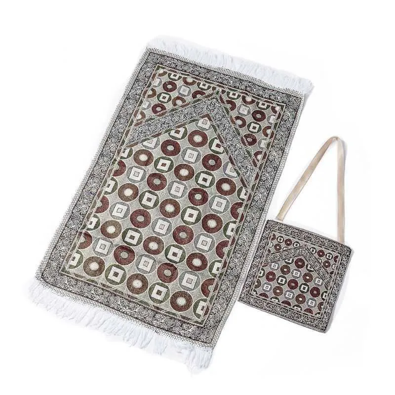 2 stks Draagbare Moslim Gebed Tapijt Polyester Print Gevlochten Mat Travel Home Waterdichte deken met draagtas 65x105cm 210727