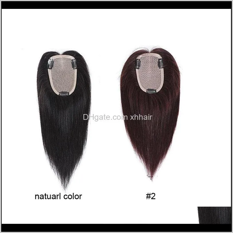 100% human hair silk base toppers 9*14 cm straight brazilian virgin hair toupee for women natural color dark brown