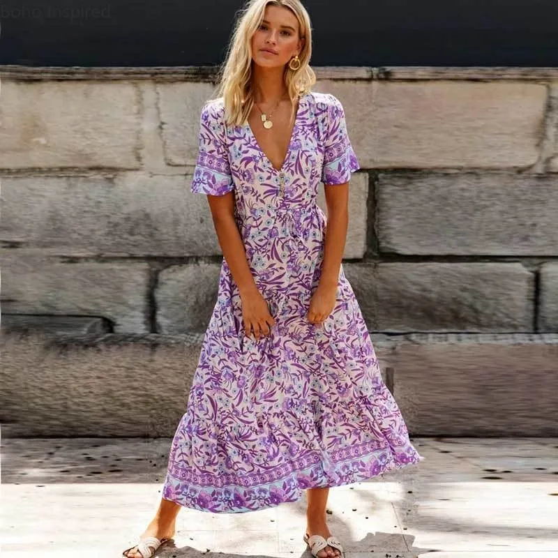 Chic Lilac Floral Boho Floral Maxi Dress with V-Neck and Rayon Purple Accents for Women - Perfect for Casual Spring and Summer Wear (210412) INSPIRED Lilac Floral Maxi V Neck Rayon Purple Casual Spring Summer For  Women Chic Long Dress 210412 From Dou04, $18.57 | DHgate.Com