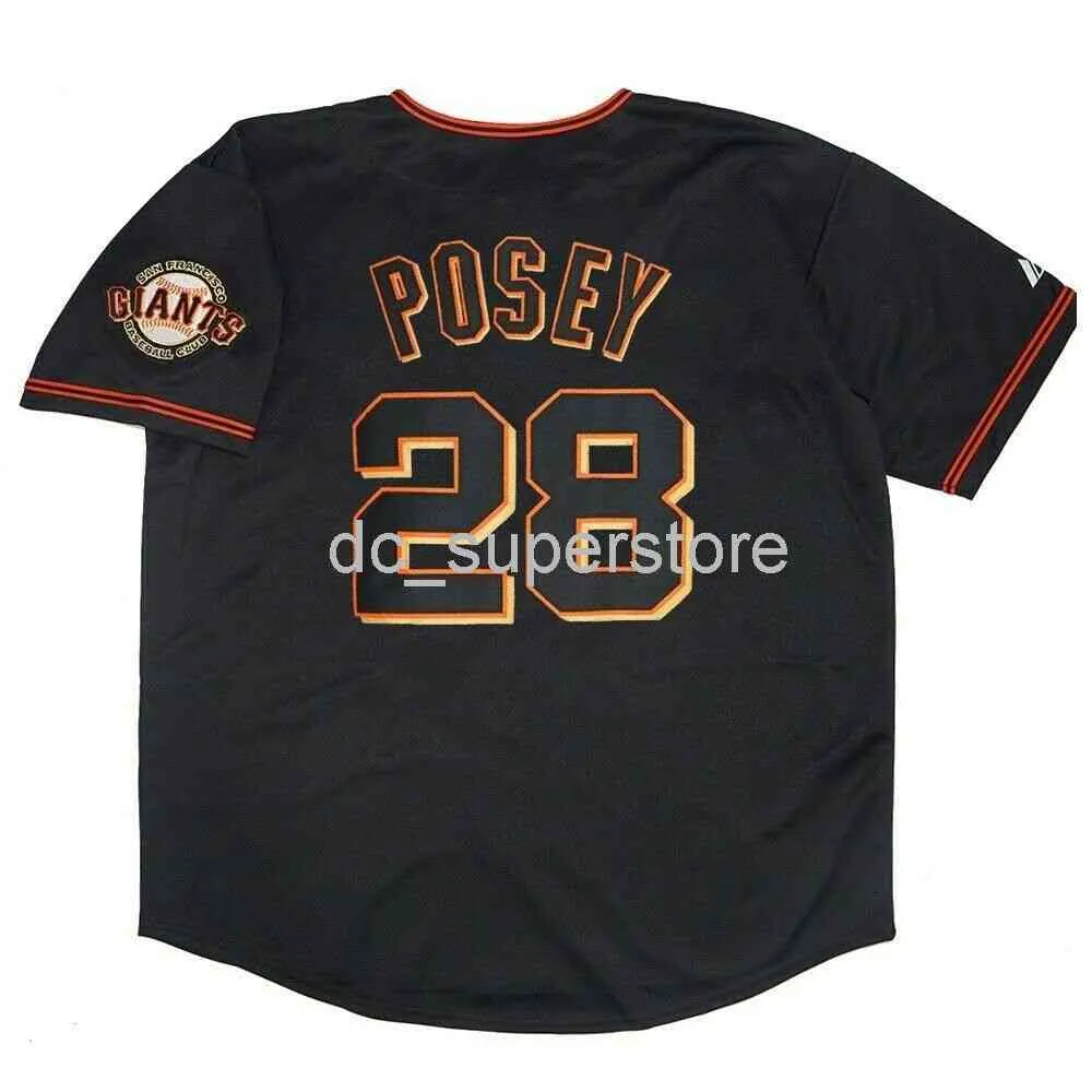 Cucito personalizzato Buster Posey Maglia nera San Francisco con patch squadra Uomo Donna Maglia da baseball giovanile XS-6XL