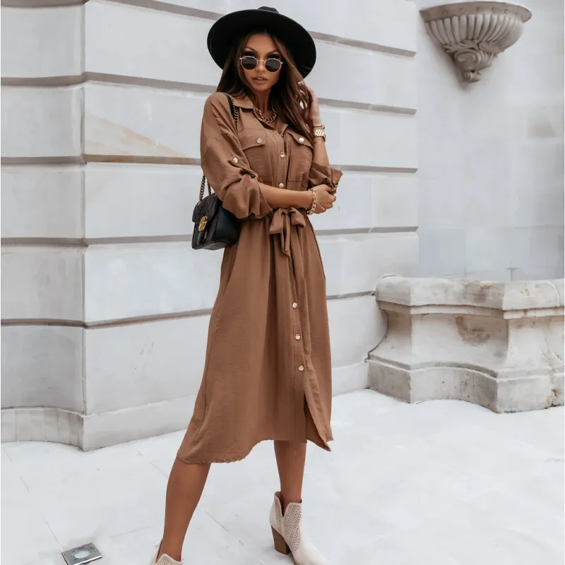 Elegant Solid Buttons Slit Turndown Collar One Step Skirt Dresses(6 Colors) Elegant Solid Buttons Slit Turndown Collar One Step Skirt Dresses(6 Colors)