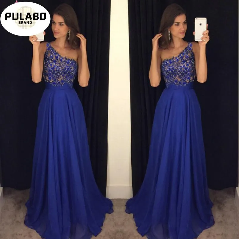 Casual Dresses One Shoulder Elegant Royal Blue Scoop Lace Satin Long for Wedding Party Summer Prom Evening Gowns Maxi Vestidos