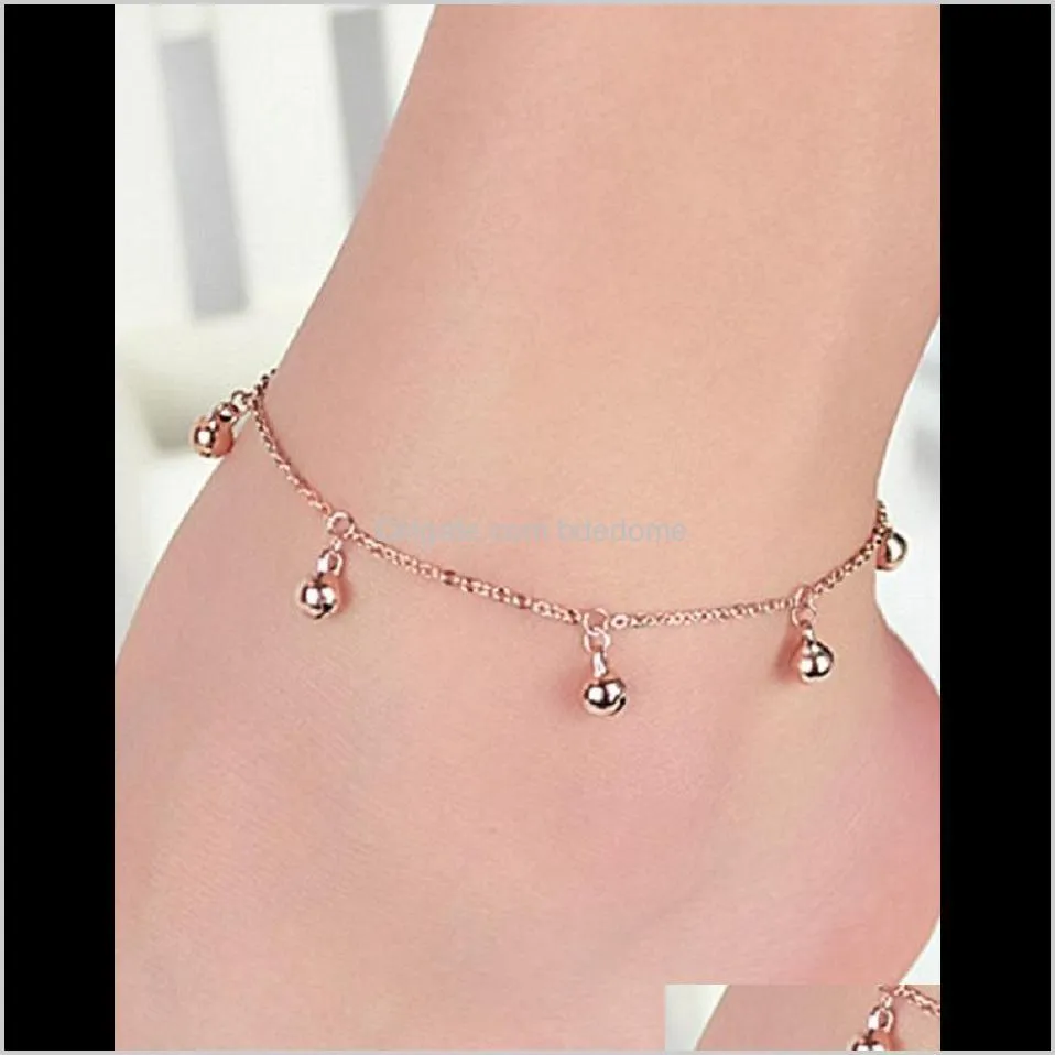 fashion jewelry bell pendants silver or gold colour metal plated bead chain for women foot anklet simple design beutiful gift