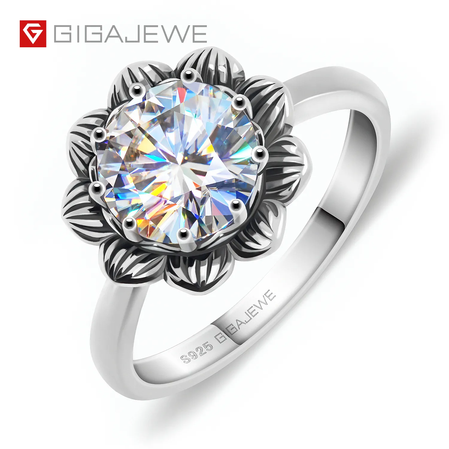 GIGAJEWE 2.0ct 8.0mm EF rond 925 Thai argent Moissanite bague diamant Test réussi bijoux femme petite amie cadeau GMSR-033