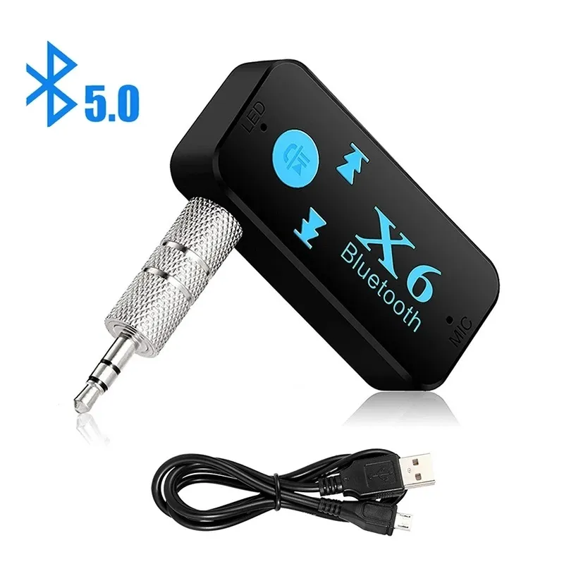 X6 Bluetooth Bluetooth Treaster Adapter Audio Wireless Mini Aux USB 3,5 mm Jack Handsfree Zestaw samochodów