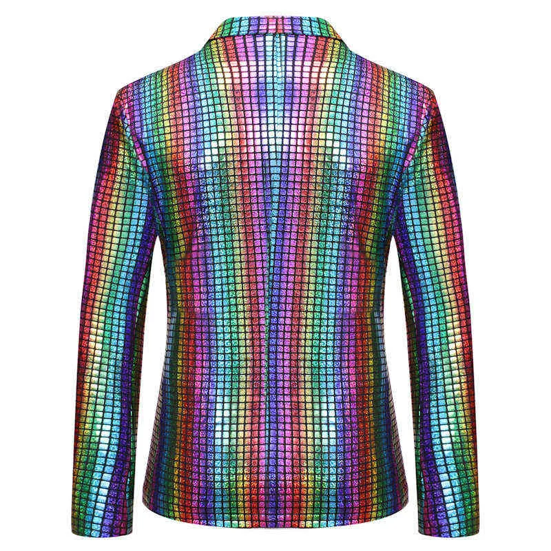 Blazer da uomo con paillettes glitterato scozzese arcobaleno da uomo 2022 giacca da uomo con risvolto con risvolto club DJ giacca da uomo abiti da palcoscenico per cantanti 211120215V