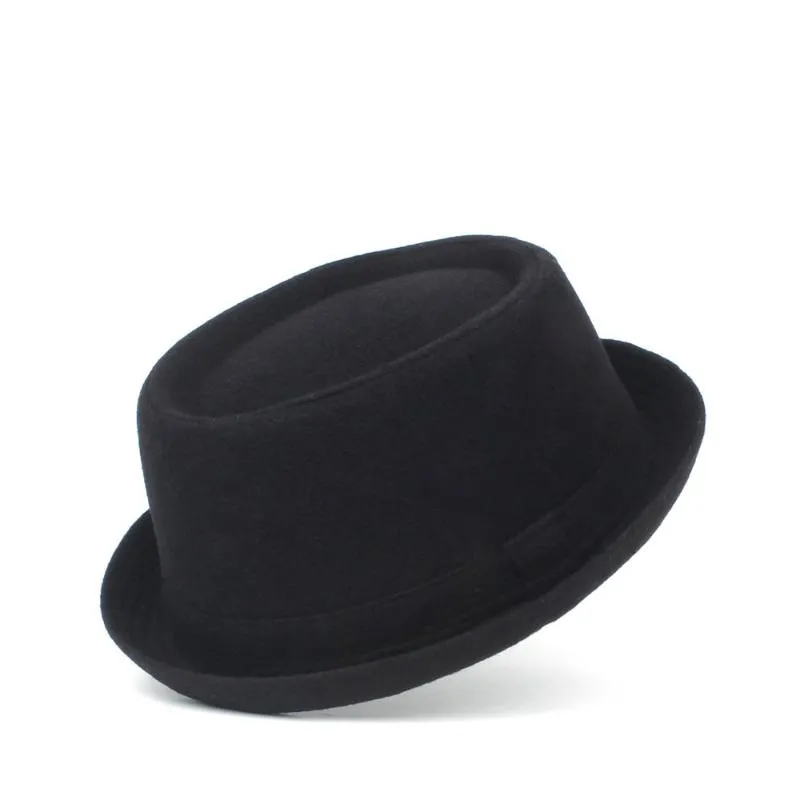 Kinder 100 % Wolle Boy Pork Pie Hut für Mädchen schwarz Fedora Kind Kind flache Bowler Porkpie Top Jazz breite Krempe Hüte