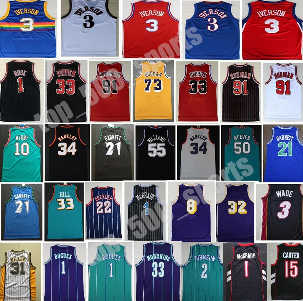 Zszyta Retro Basketball Allen Iverson Jersey Vince Carter Charles Barkley Kevin Garnett Tracy McGrady Karl Malone Dennis Rodman Derrick Rose Gary Payton Bibby