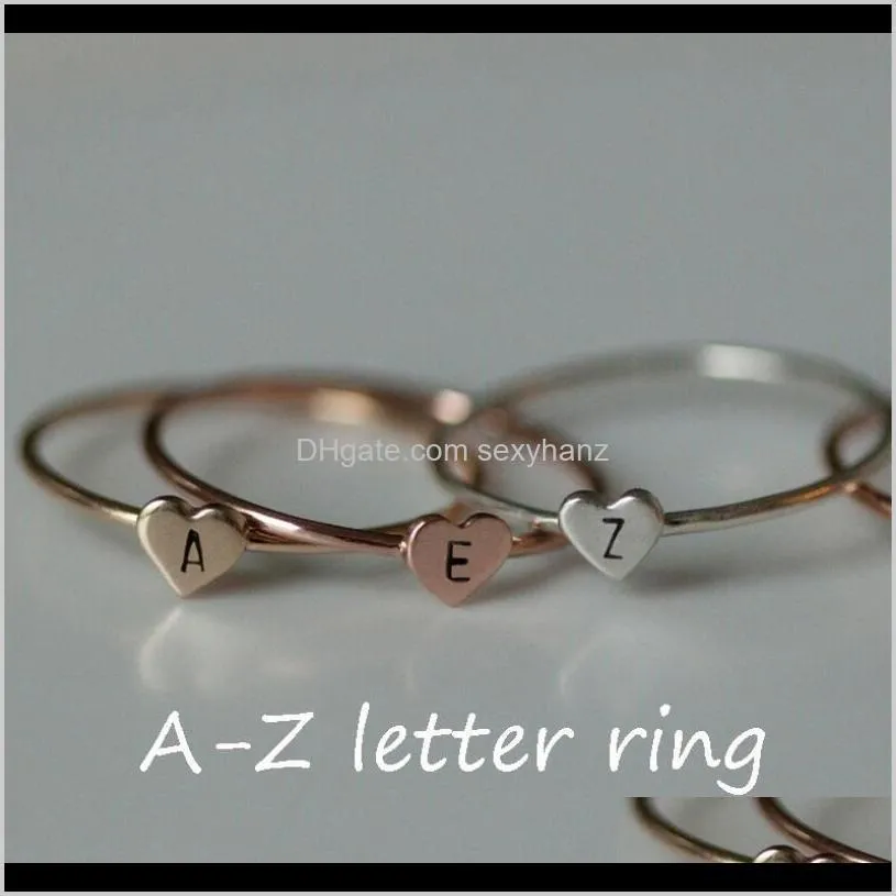fashion letter a-z peach heart ring golden silver rose gold colors 26 alphabet carving arts finger band women lovers jewelry gifts