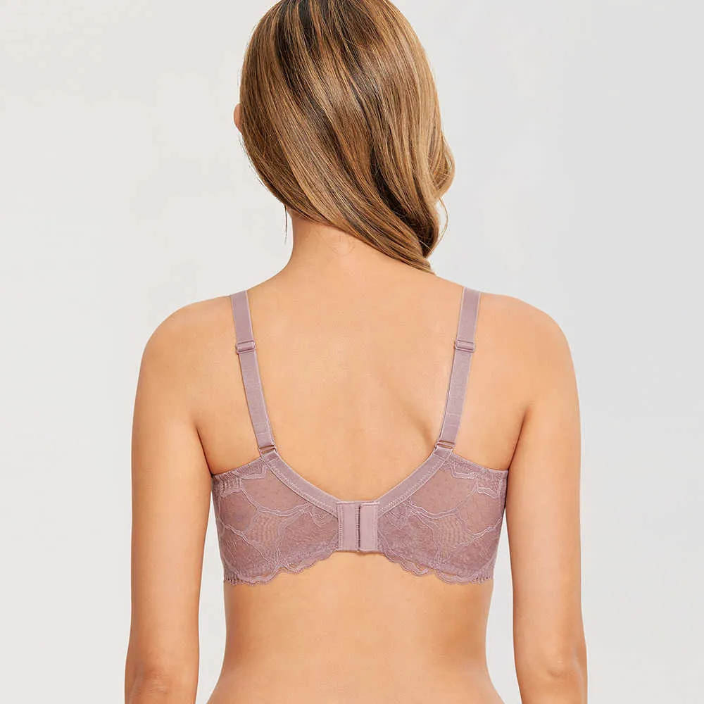 DOBREVA Womens Unlined Minimizer Lace Bra Plus Size See Through