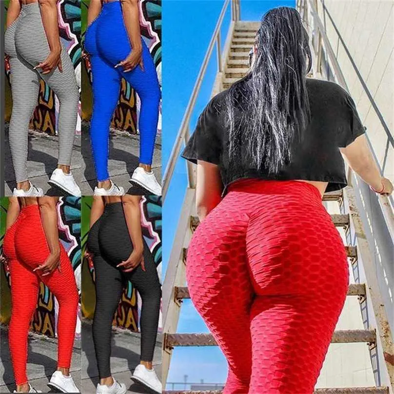 KIWI RATA Women Ruched Butt Lifting High Waist Yoga Pants Tummy Control Stretchy Workout Leggings Textured Booty Tights 211118