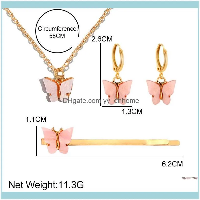 Earrings & Necklace 2021 Korea Multicolor Acrylic Butterfly Pendant Hairpin Sets For Women Girls Jewelry Set Party Gifts