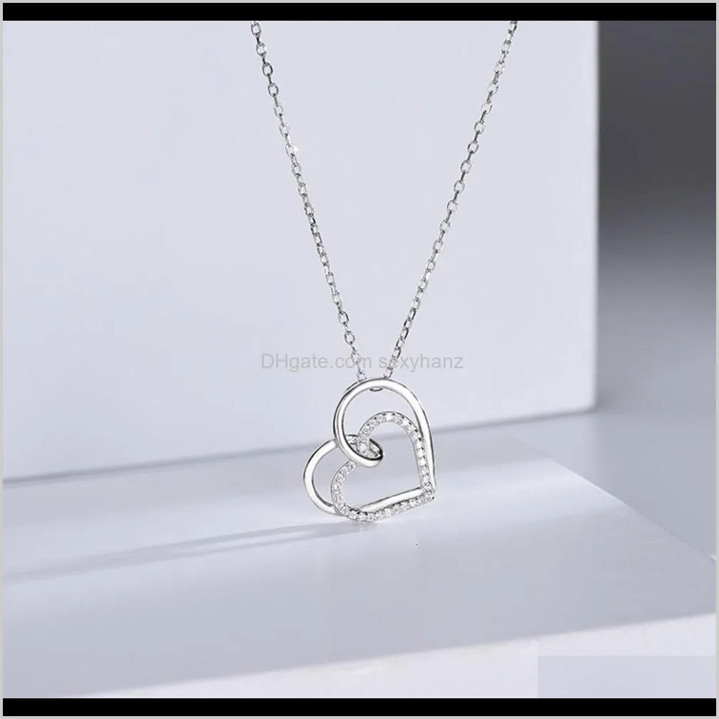 xinlai s925 silver love necklace women`s japanese and korean simple heart-shaped pendant