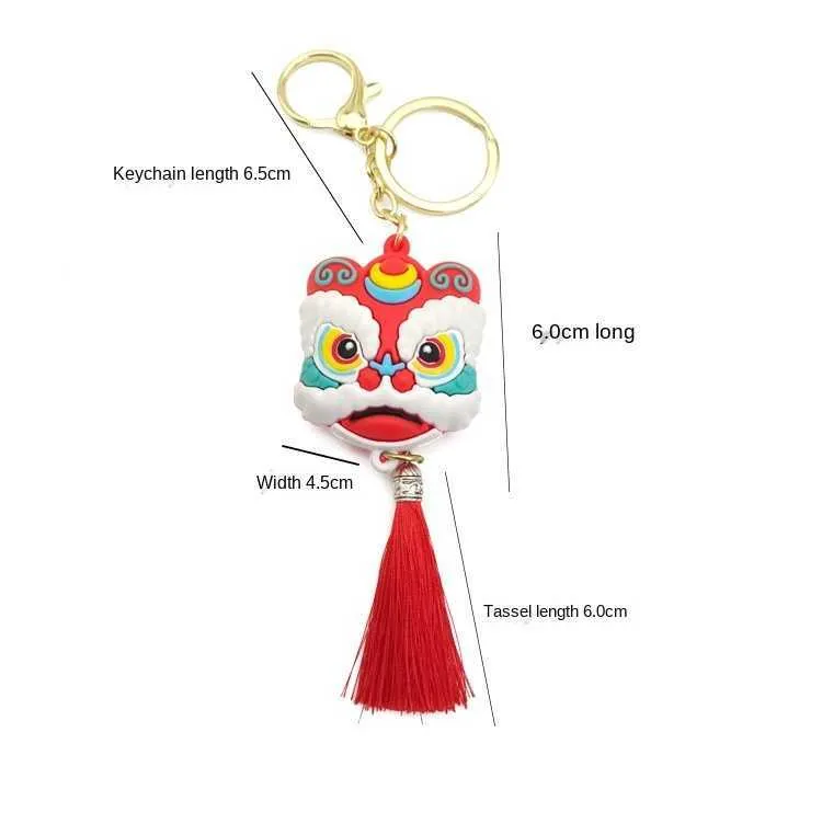 XIANGWANG Chinese Style Lion Keychain - Rhinestone Alloy Pendant, Head Rotates 360° (Blue)