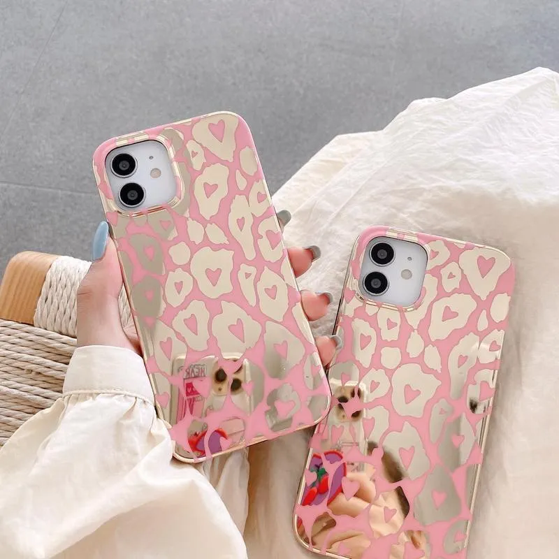Leopard pattern electroplating and bronzing mirror IMD phone cases for iPhone 12 11 Pro X Xr Xs Max Mini 7 8 Plus SE