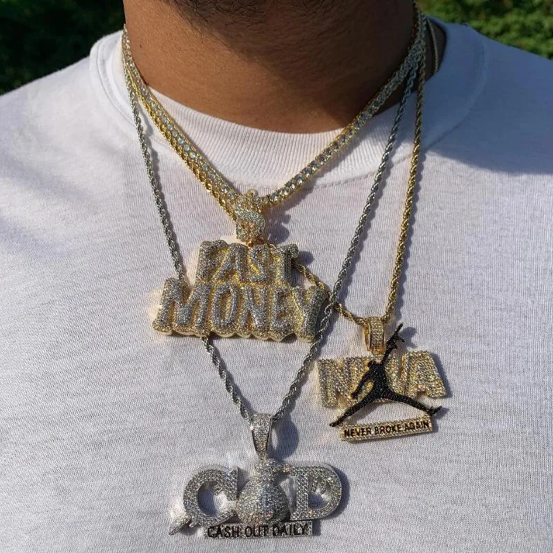 Chaînes Hommes Garçon Argent Rapide Pendentif Colliers Hip Hop Rock Iced Out Bling 5A Zircon Argent Couleur Plaqué Or Cz Tennis Corde Chaîne Bijoux