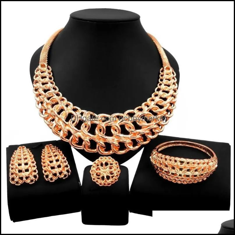 Earrings & Necklace Yulaili Exquisite Rose Gold Simple Style Jewelleries Set Daily Inexpensive Women`s Bracelet Earring Ring Sets