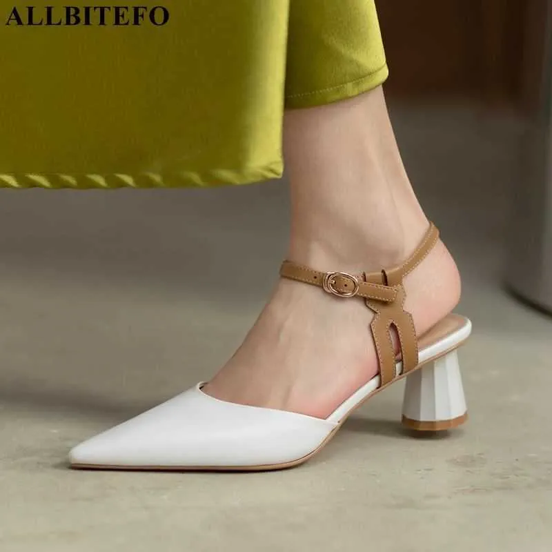 AlliteBoFo apontou sapatos de verão sapatos de couro genuíno mulheres sandálias sheepskin palmilha moda sexy mulheres salto alto sapatos 210611