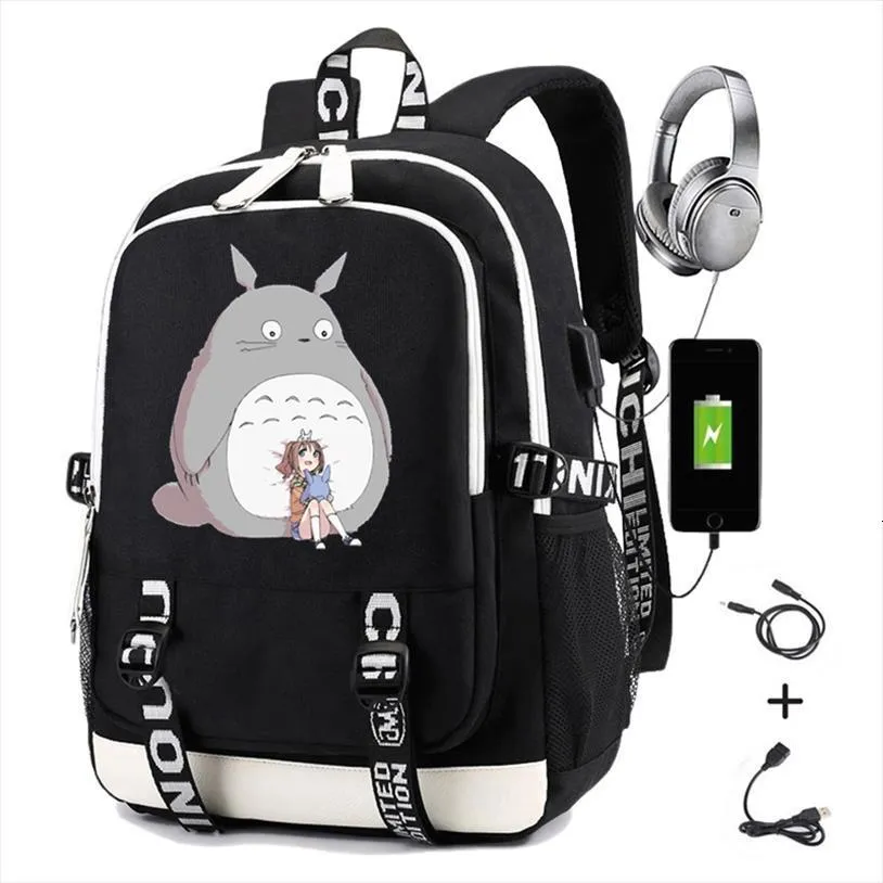 Mon voisin Totoro sac à dos japon Anime impression garçons filles étudiant sacs d'école hommes Usb charge ordinateur portable voyage décontracté