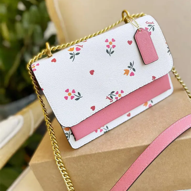 2022 여성 꽃 크로스 바디 가방 디자이너 어깨 체인 가방 패션 플랩 귀여운 아가씨 Klare 지갑 작은 크기의 대비 색상 높은 품질