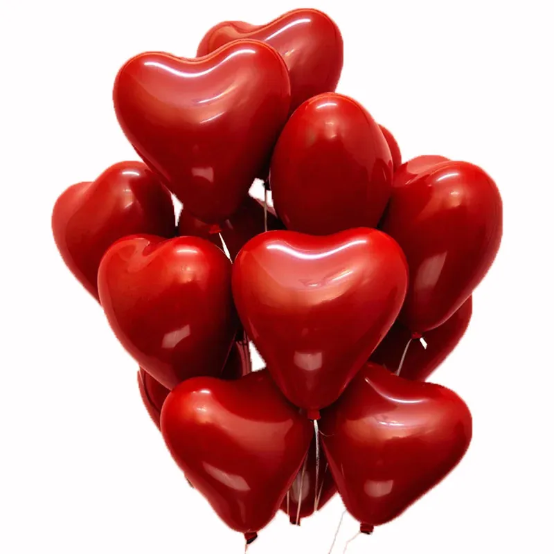50 sztuk / partia 10 cali Ruby Red Love Heart Okrągły Party Dekoracji Helu Dwuosobowywane Lateksowe Balony Walentynki Romantyczny Wedding Urodziny Decor JY0935