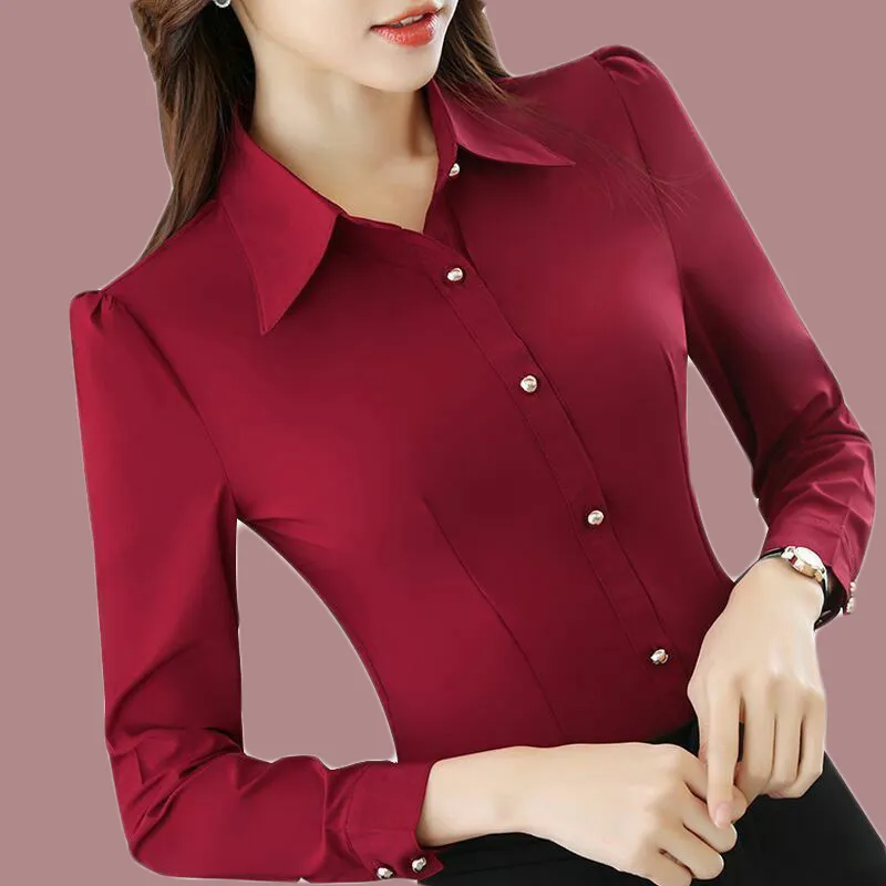 Desenhos Mulheres Mulheres Manga Comprida Blusa Estilo Coreano Elegante  Botões Slim Camisa Vermelha Escritório Senhora Trabalho Formal Camisas  Brancas Top Plu De $80,35