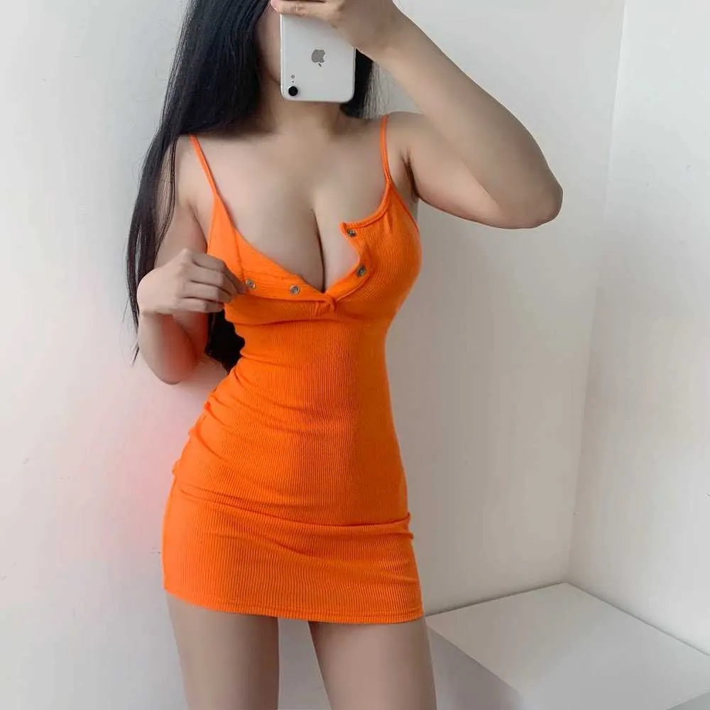 Sommar av axel ärmlös suspender klänning kvinnlig sexig smal mini imädel orange väst es street party carnival 210604