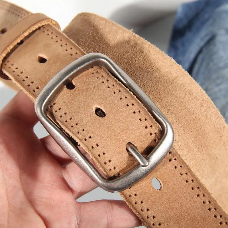 Cinture Cintura vintage in vera pelle al 100% per uomo Jeans o pantaloni con cinturino da uomo in mucca naturale di alta qualità