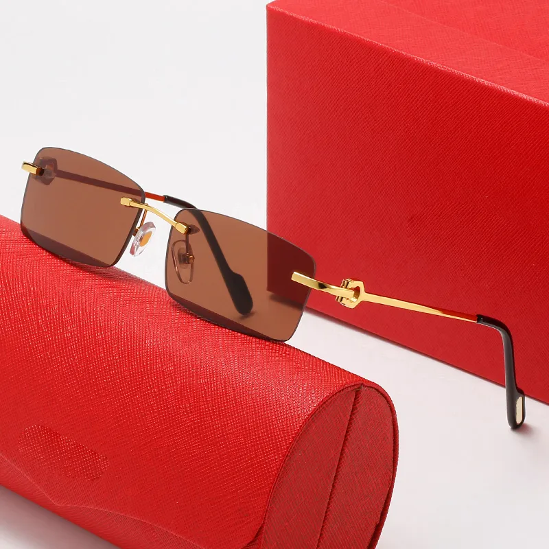 Wholesale Rimless Fashion hardware Series Sunglasses Metal driving glasses High Quality Designer UV400 rectangular shape for men woman eyewear