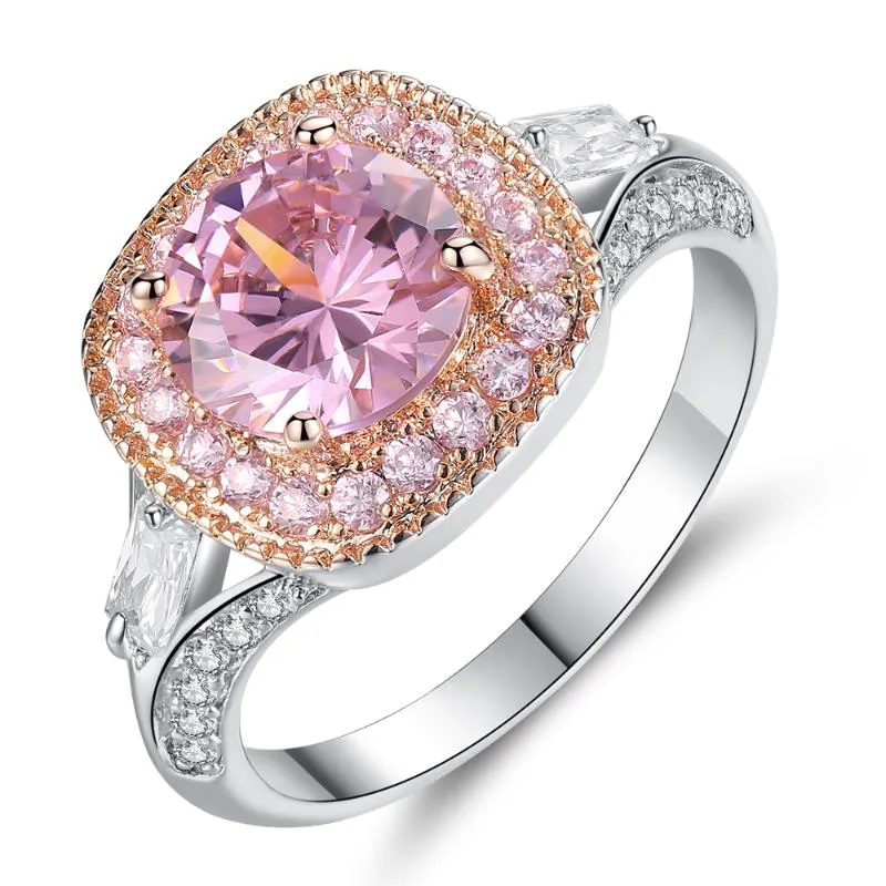 Fedi nuziali Anello con zirconi quadrati di lusso per mamma sexy con colori CZ micro pavimentati per gioielli in argento da sposa