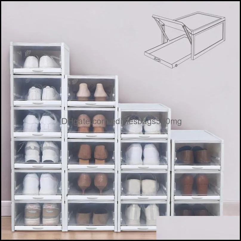 Clothing & Wardrobe Storage Shoe Boxes Shoes Rack Plastic Stackable Shoebox Organizer Drawers For High Heels Sneakers Home Accessories
