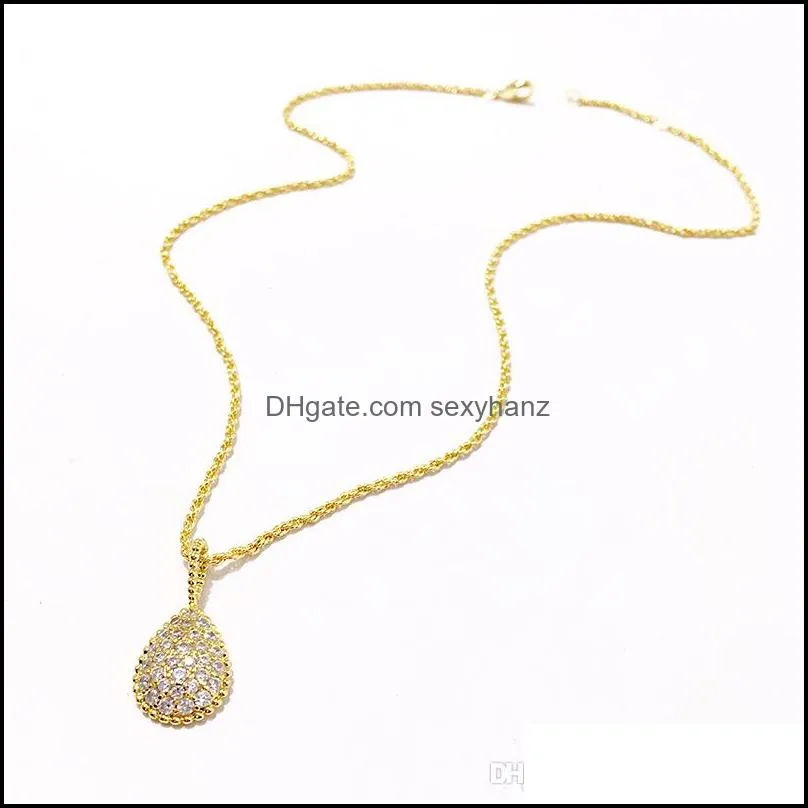 Fashion copper gold-plated jewelry Porsche * style water drop shape full diamond bead necklace three colors