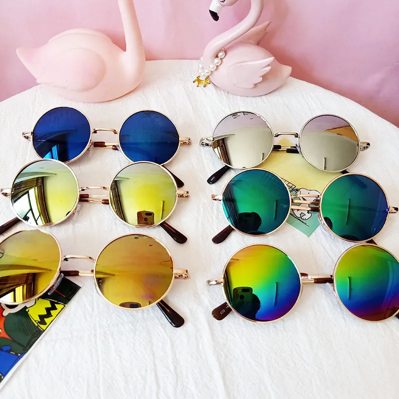 DHL Classic Sunglasses Girls Colorful Mirror Kids Sunblock Glockes Metal Frame Kids Travel Travel Eyeglasses 9 Colors