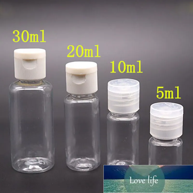 5pcs 5ml 10ml 20ml 30ml Plastic PET Clear Flip Lid Lotion Bottles Cosmetic Sample Container Travel Liquid Screw cap Fill Vials