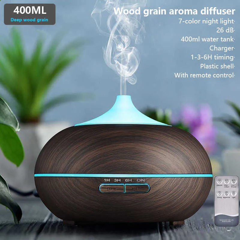 Alta Qualidade 400ml Ultrassonic Air Humidifier Aroma Difusor de Óleo Essencial para Casa Carro USB Fogger Net Maker com LED Night Lamp 210724