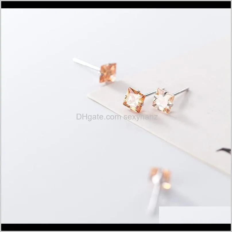 sterling silver champagne gold zirconia geometric stud earrings for fashion women girls daughter jewelry gift