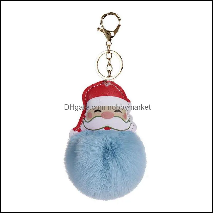 12Colors Santa Claus Pom Pom Ball Keychains Artificial Rabbit Fur KeyChain Bag Car Metal Lobster Clasp Christmas Festival Gift