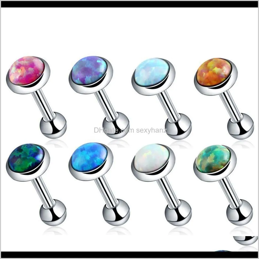 8pcs/lot stainless steel opal stone ear tragus cartilage helix stud piercing earring barbell stud lip piercings body jewelry 16g q